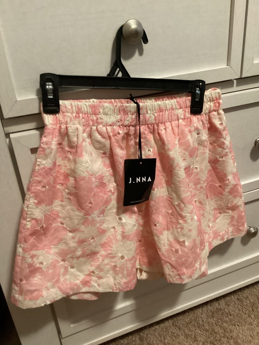 Women's Pink Floral Eyelet Shorts
